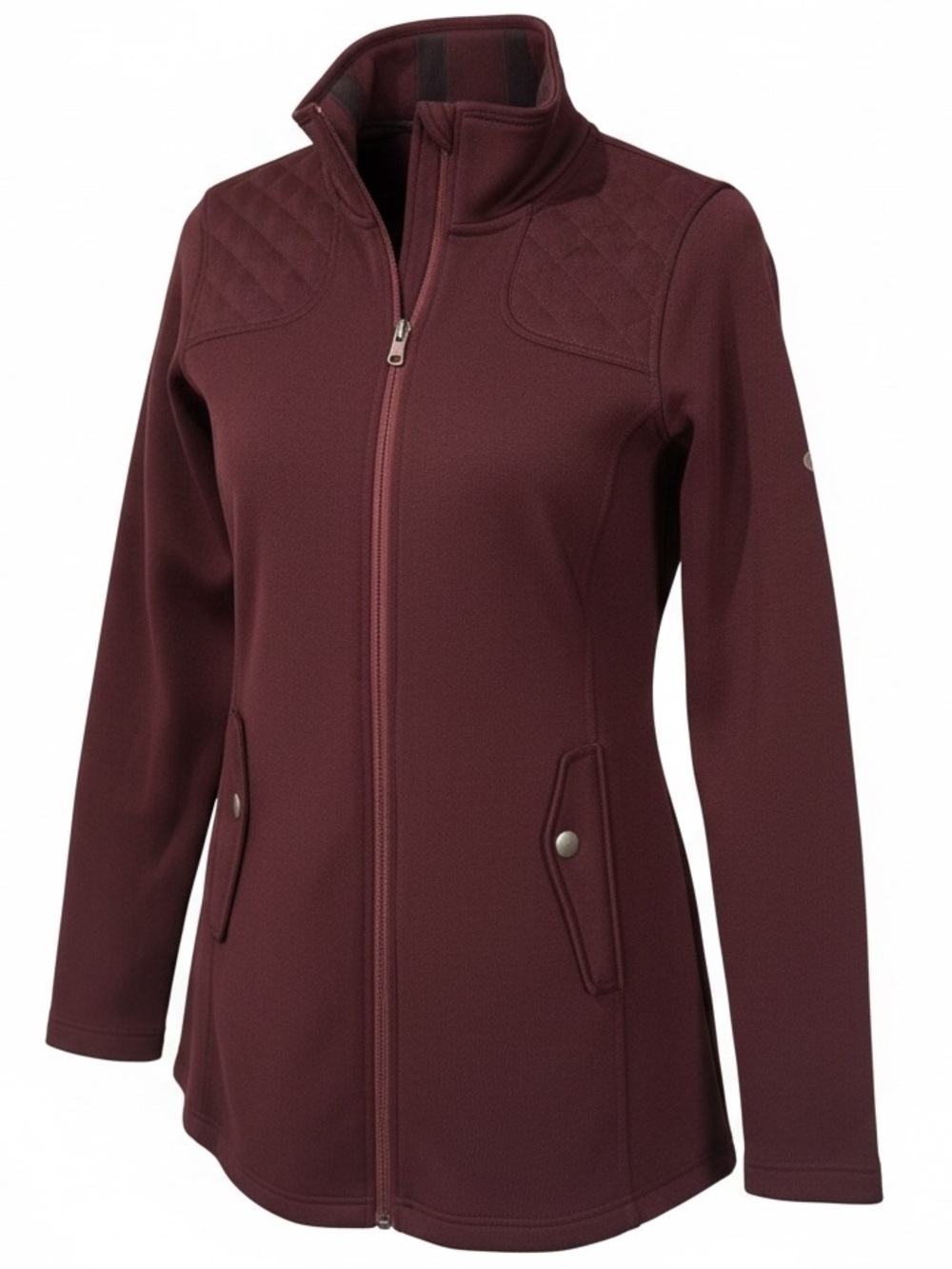 Eddie Bauer Small Red Burgundy Fall Zip Up Sweater Jacket Quilted Elbow Patches